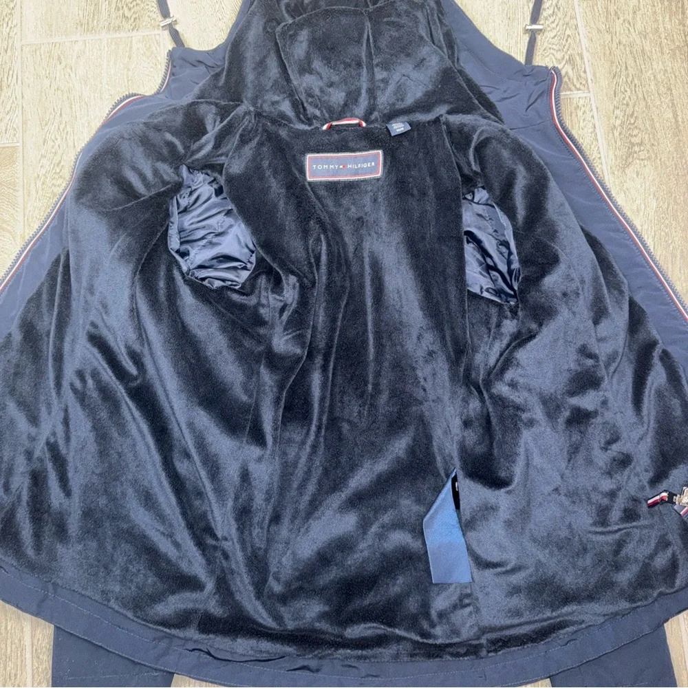 Tommy Hilfiger Jacket Women’s Medium Navy Blue‎ Fleece Lined Soft Shell Hooded
